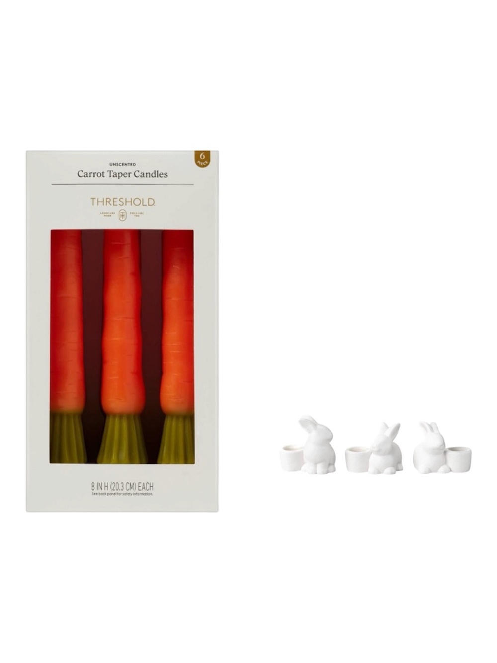 Threshold Easter Bunny Ceramic Taper Candle Holders and Carrot Candle Bundle